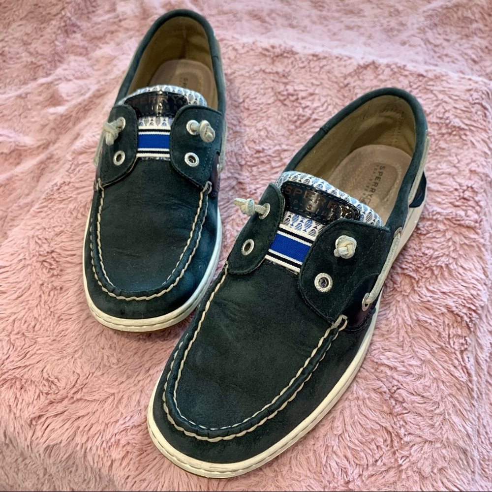 Sperry Top Slider Women’s Navy with Fish Print Sz. 8.5